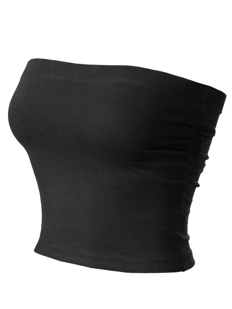 MixMatchy Women's Solid Casual Summer Ruched Side Backless Double Layered Tube Top with Built in Bra - Image 2
